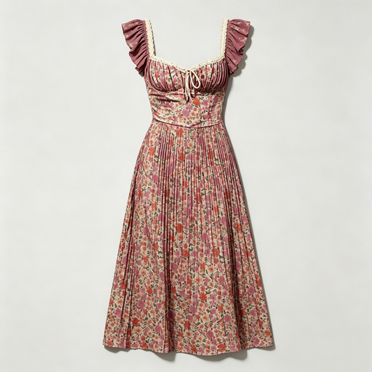 Rose Floral Ruffle Midi Dress