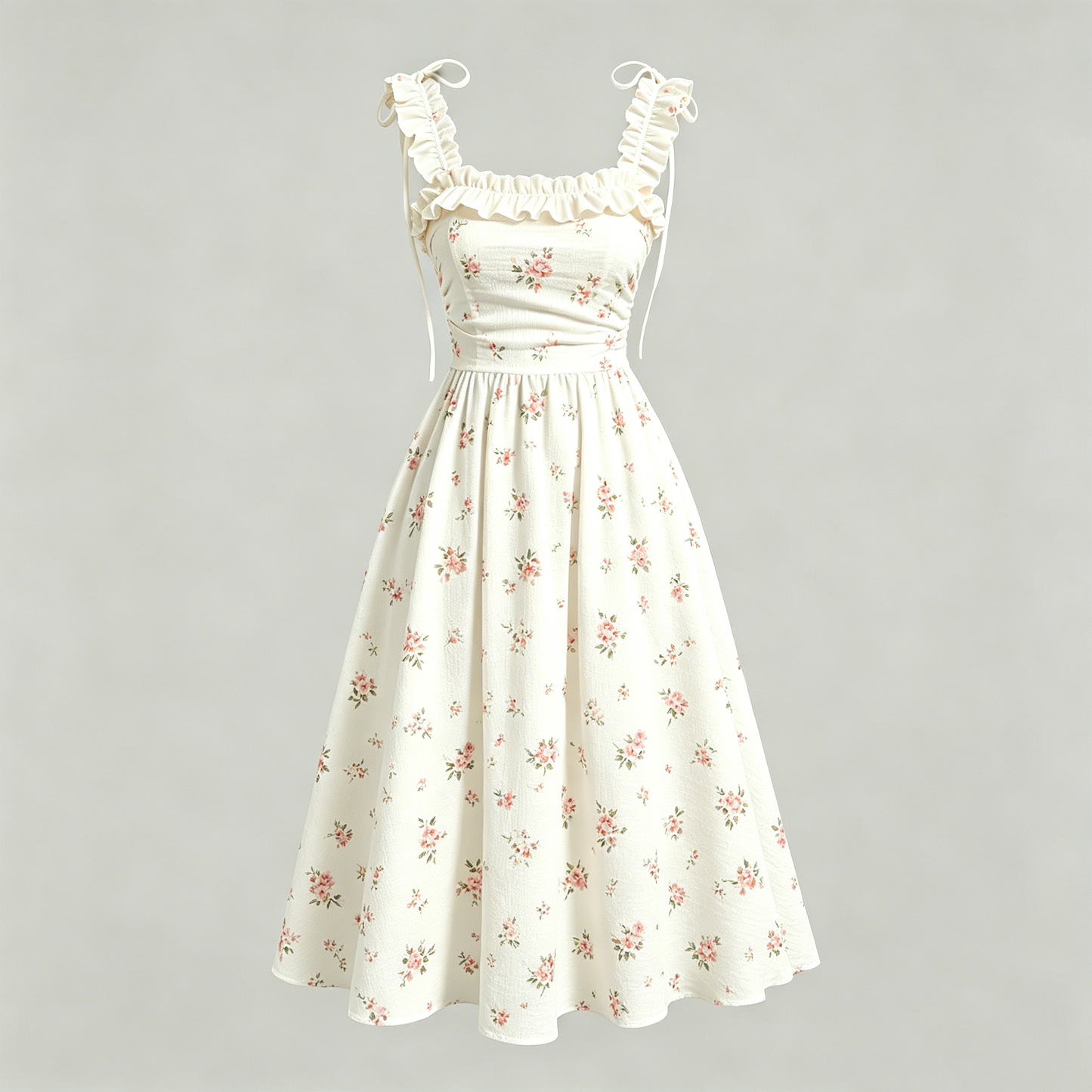 White Ruffle Strap Floral Dress