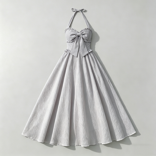 Gray Halter Bow Maxi Dress