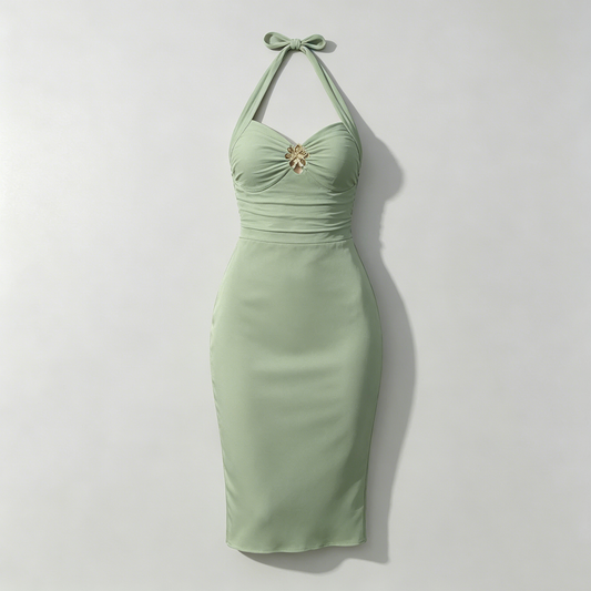 Sage Green Halter Bodycon Dress