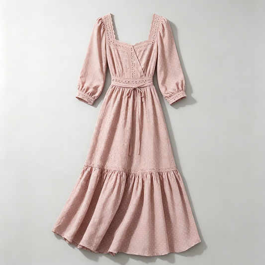 Pink Lace Embroidered Midi Dress